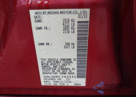 2015 Nissan Altima 2.5/2.5 S/2.5 Sl/2.5 Sv from USA, damaged, VIN 1N4AL3AP8FC243335